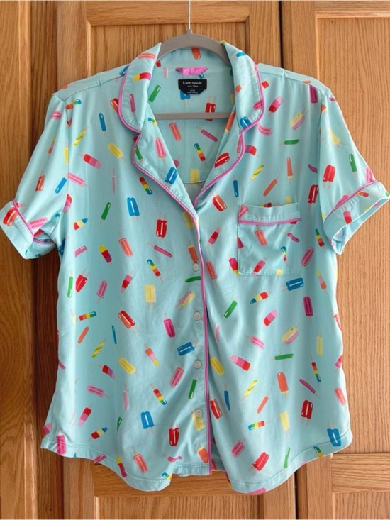 kate spade Other - Kate Spade Popsicles Pajama Top Tiffany Blue Colorful Bright Happy Pink Trim M